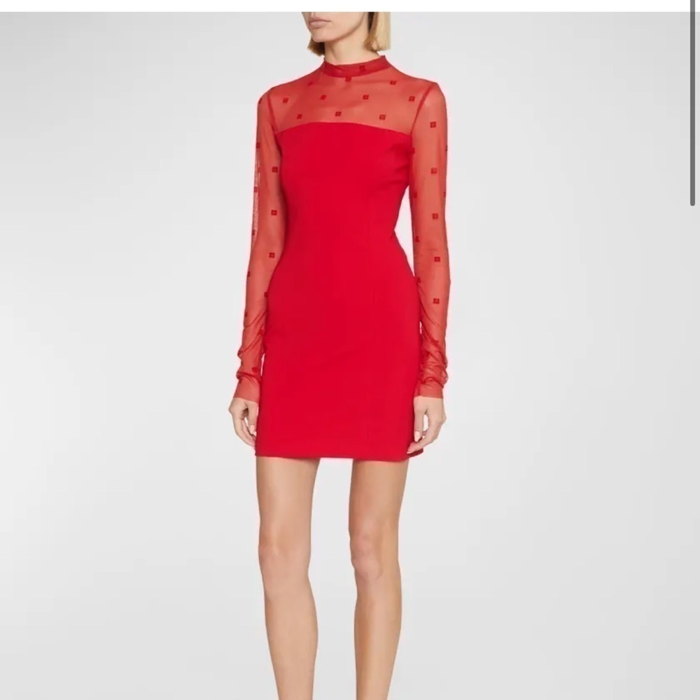 New Givenchy 4G Logo Mixed Media Mini Dress w/ Sheer in Vermillon Size 36 - Picture 4 of 15